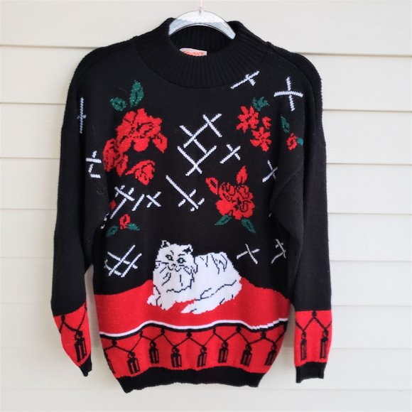Spunky Sweaters - Vintage 80s Kitty Cat Christmas Sweater by Spunky